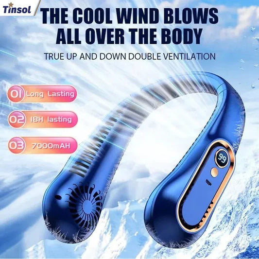 Mini Bladeless Neck Fan – USB Rechargeable, 5-Speed Silent Fan with Digital Display
