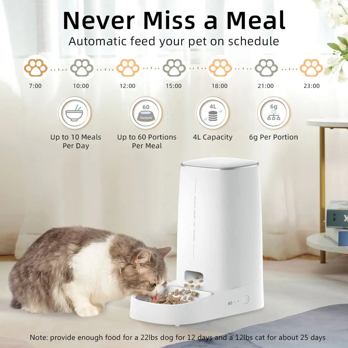 ROJECO Smart WiFi Automatic Pet Feeder – App-Controlled Food Dispenser for Cats & Dogs