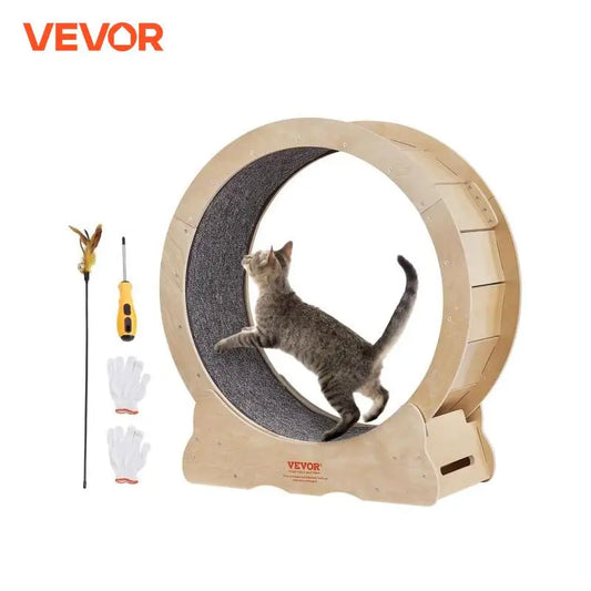 VEVOR Cat Exercise Wheel – Natural Wood Silent Treadmill with Removable Carpet