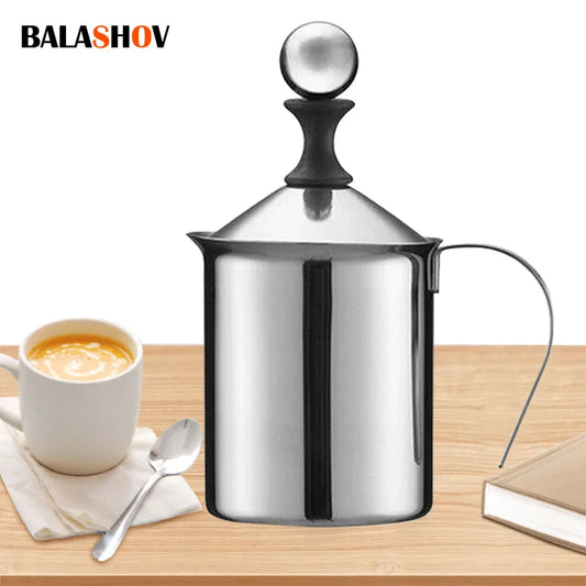 800ML Stainless Steel Manual Milk Frother – Double Mesh Creamer for Coffee, Milk & Eggs