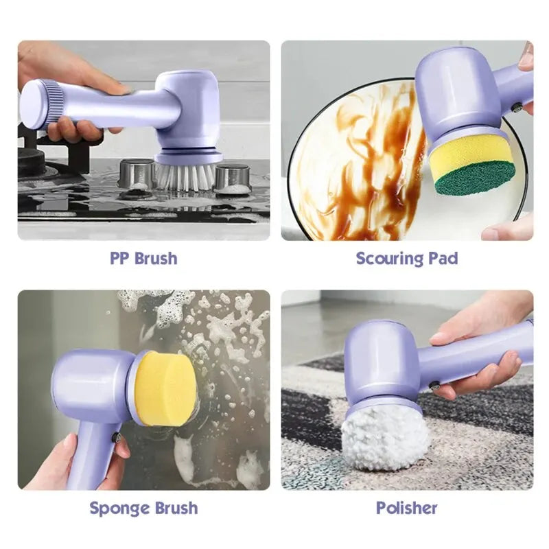 4-in-1 Electric Cleaning Brush – USB Rechargeable with Rotating Sponge, Wire Brush & Attachments