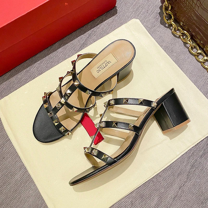SilverGladiator 2025 – Luxury Rivet Leather Heeled Sandals