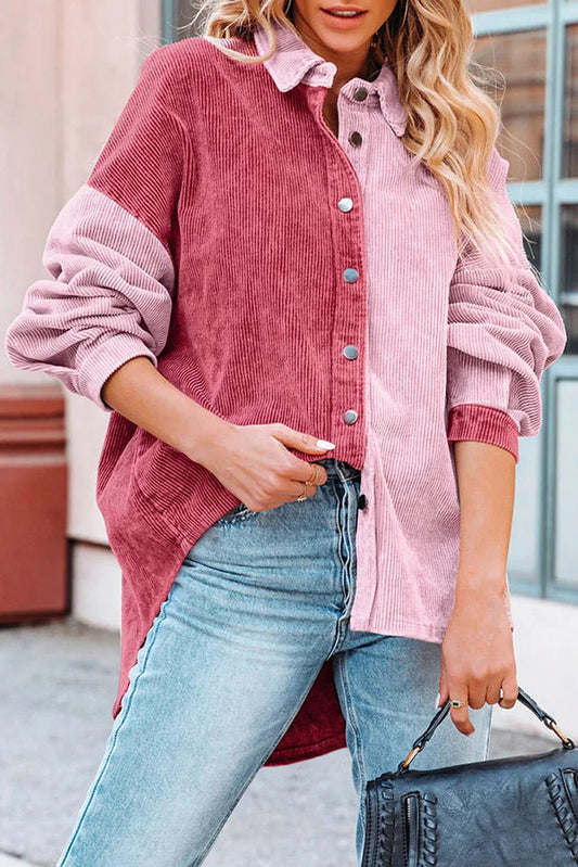 Color Block Drop Shoulder Jacket – Long Sleeve Single-Breasted Fall & Winter Coat