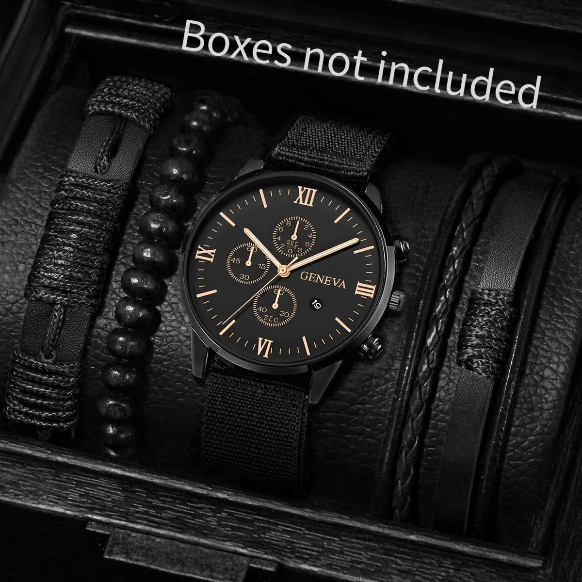 4/5PCS Men’s Casual Quartz Watch & Bracelet Set – Stylish Male Accessories