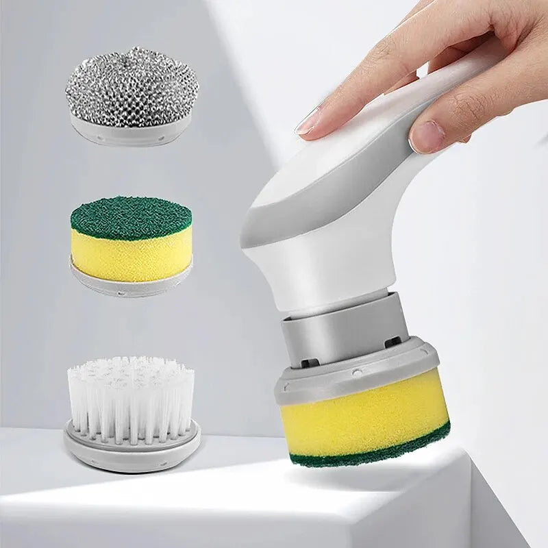 3-in-1 Electric Cleaning Brush – USB Rechargeable with Rotating Sponge, Nylon & Wire Brushes