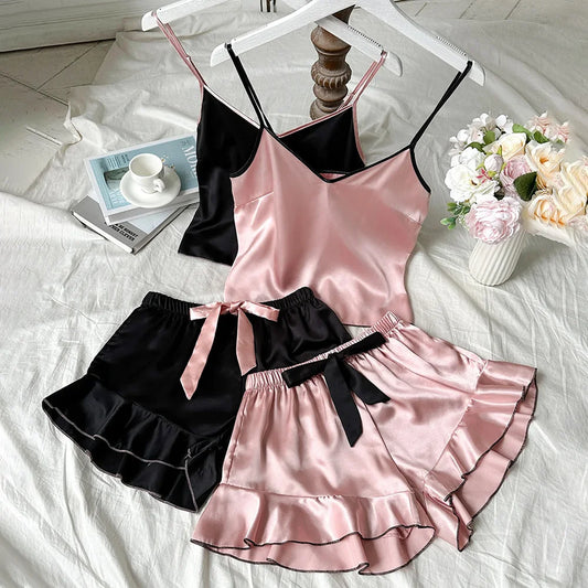 SatinEase – Women's Ruffle Satin Pajama Set