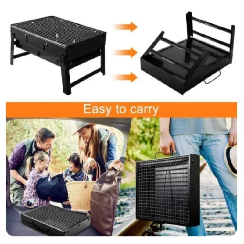 Folding Portable Charcoal Grill – Mini Stainless Steel BBQ for Outdoor Cooking