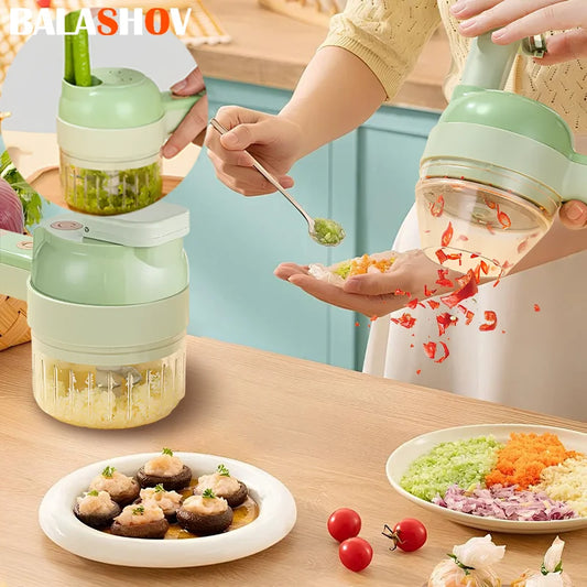 4-in-1 Electric Vegetable Cutter Set – Wireless Food Chopper, Slicer, Peeler & Grinder