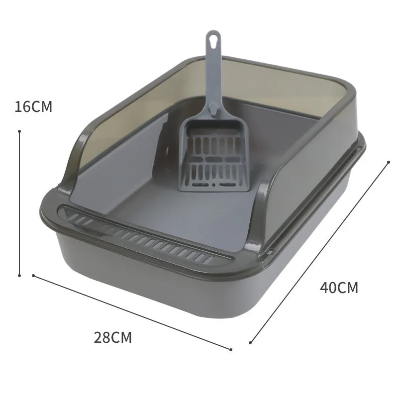 Semi-Enclosed High-Sided Cat Litter Box – Splashproof Kitty Toilet with Scoop