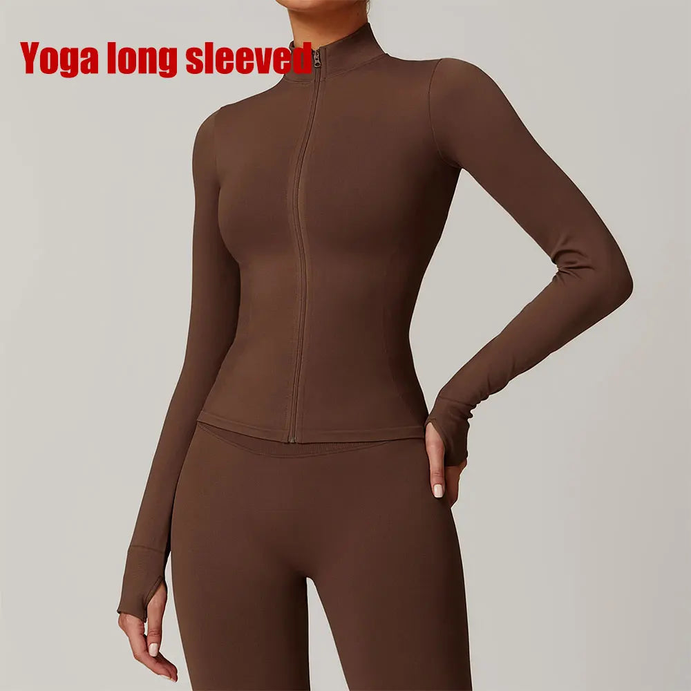 Seamless Zip-Up Sports Jacket – Women’s Long Sleeve Activewear for Yoga & Running