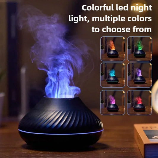 Volcanic Flame Aroma Diffuser – 130ml USB Essential Oil Humidifier with Color Flame Night Light