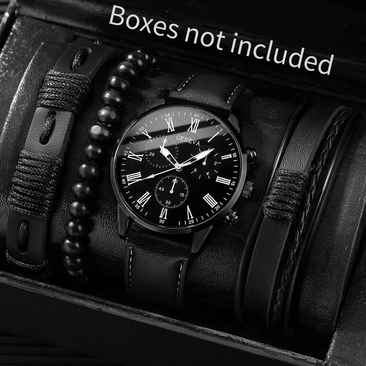4/5PCS Men’s Casual Quartz Watch & Bracelet Set – Stylish Male Accessories