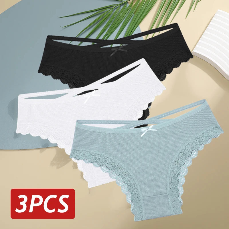 LaceBliss – 3PCS Women's Cotton Brazilian Panties Set