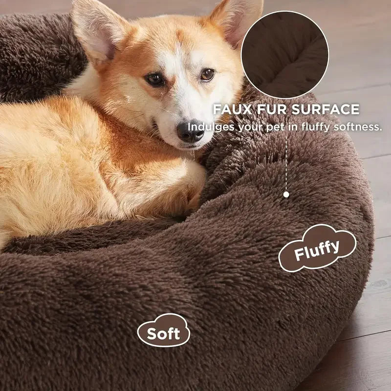 Round Plush Dog & Cat Bed – Winter Warm, Washable Pet Sofa for All Sizes