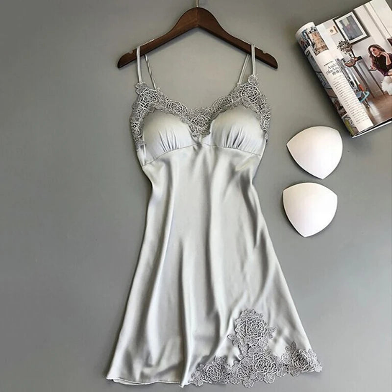 Sexy Women’s Silk Suspender Nightdress – Ice Silk Satin