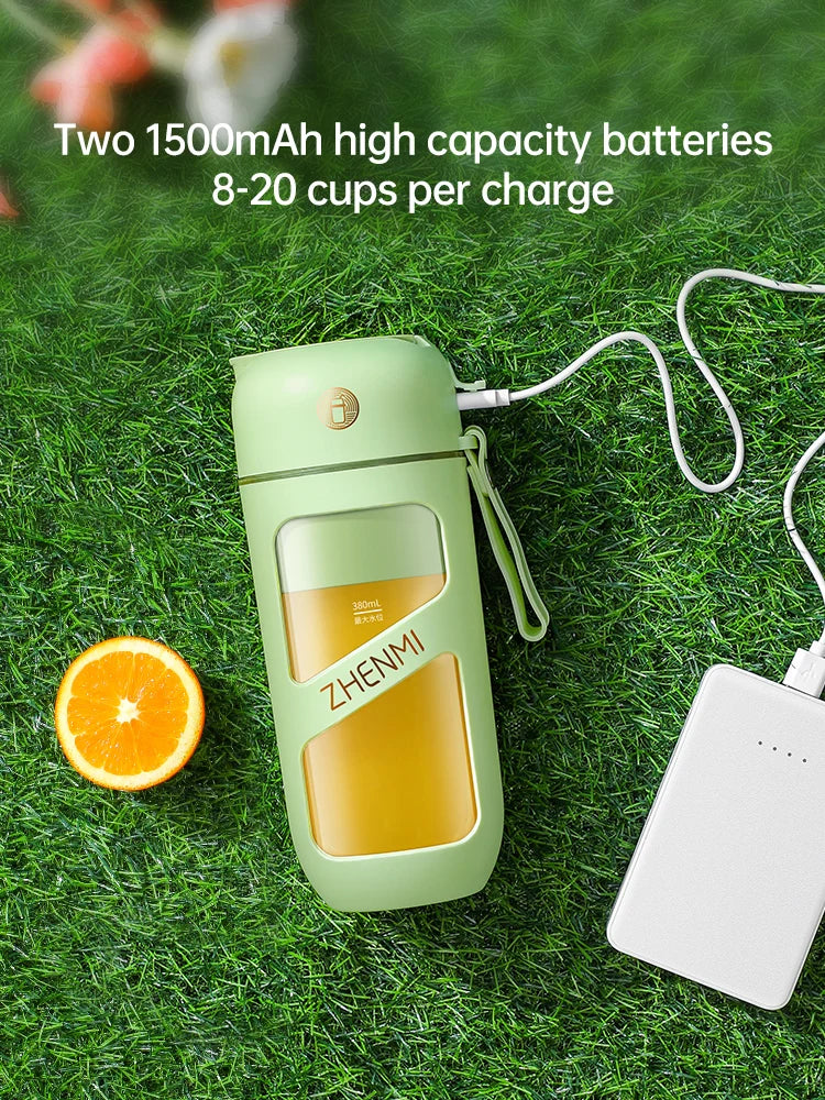 Portable Vacuum Juicer – 12-Blade, 380ml Anti-Leak Juice Cup with Straw-Friendly Lid