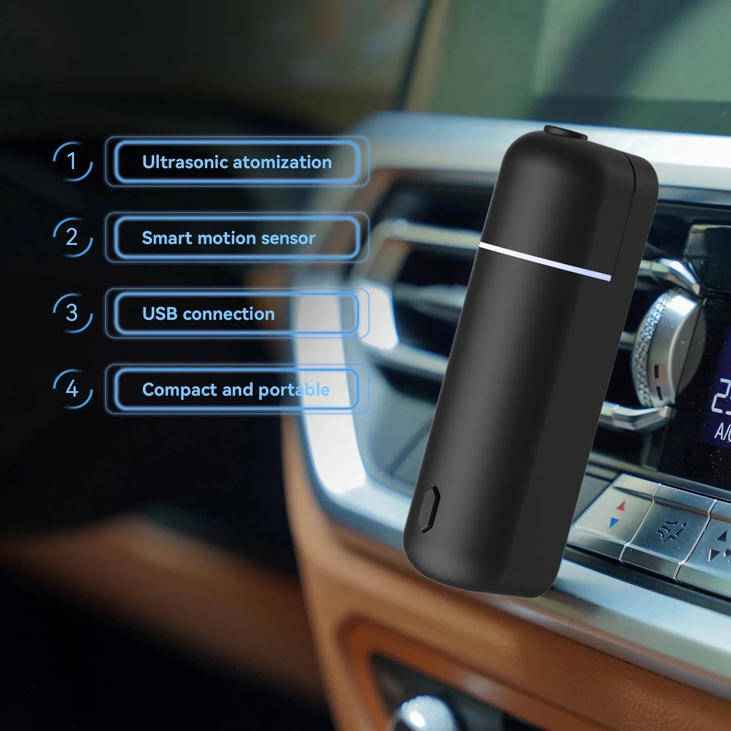 Mini USB Car Aroma Diffuser – Rechargeable Essential Oil Air Freshener with Vent Clip