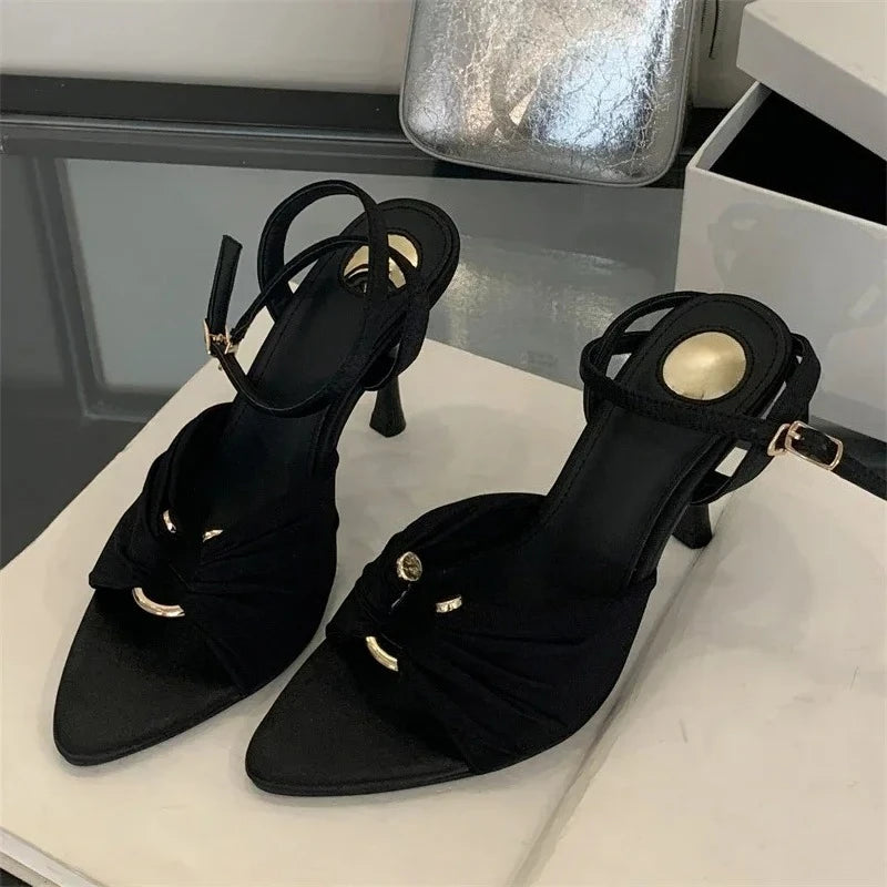 Aneikeh Luxe 2025 – Pleated Strap Pointed Toe Mules