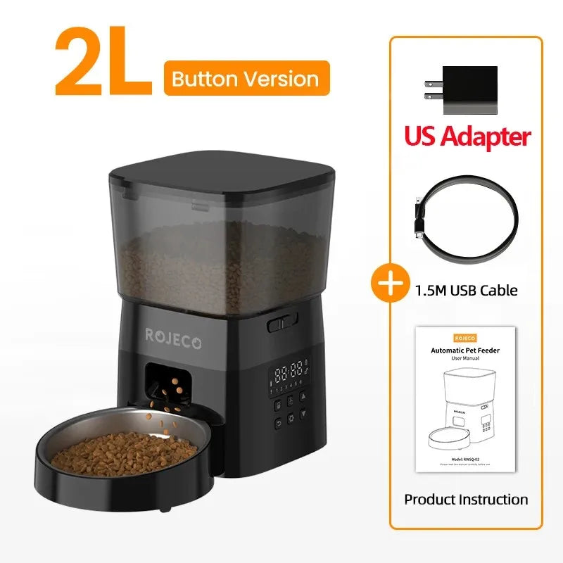ROJECO Automatic Pet Feeder (Button Version) – Auto Dry Food Dispenser for Cats & Dogs