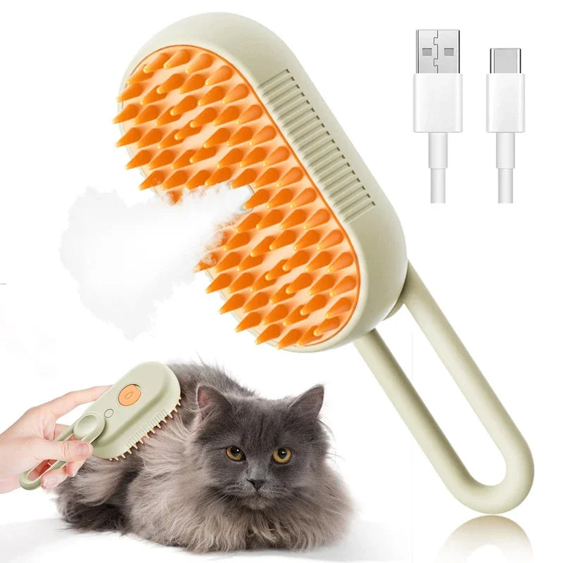 3-in-1 Electric Pet Grooming Brush – Steam Spray, Hair Removal & Massage Comb