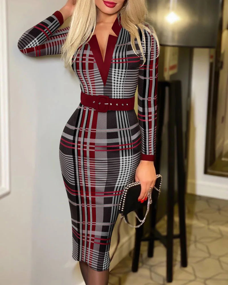 GeoGrace – High-Waist Slit Midi Dress