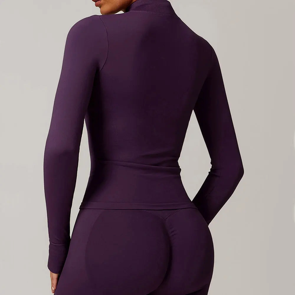 Seamless Zip-Up Sports Jacket – Women’s Long Sleeve Activewear for Yoga & Running