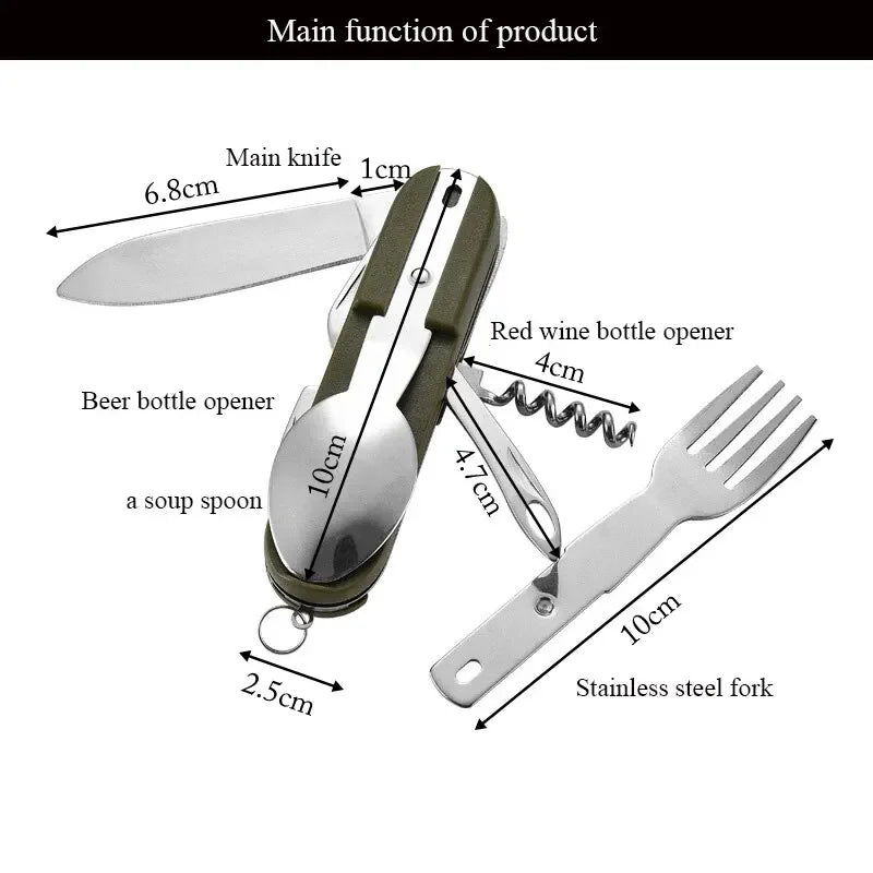 7-in-1 Multifunctional Camping Utensil – Foldable Stainless Steel Cutlery Set
