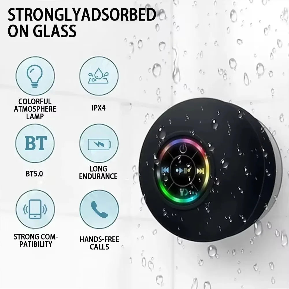 2025 Waterproof Bluetooth Shower Speaker – Portable LED Mini Speaker with Suction Cup