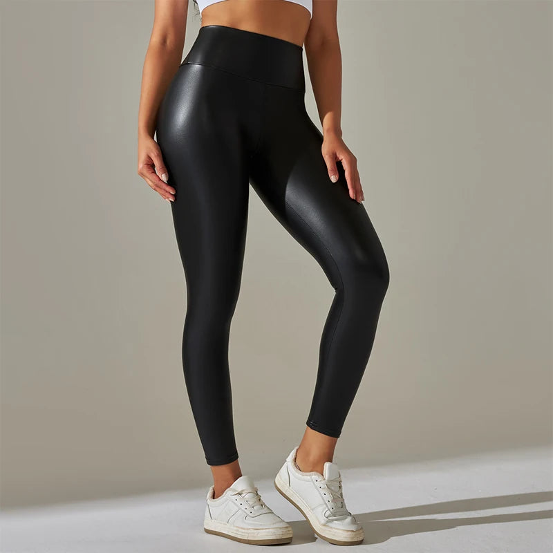 Trendy Oversized Women’s High-Waisted PU Leather Leggings