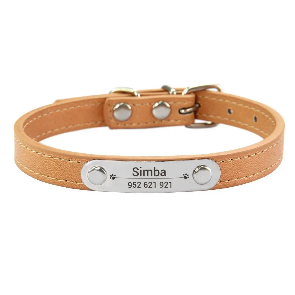 Personalized PU Leather Dog Collar – Custom Name ID Tag, Anti-Lost Design (Pink)