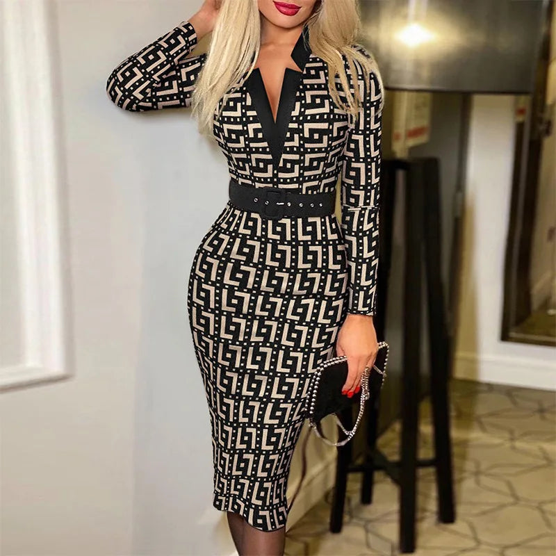 GeoGrace – High-Waist Slit Midi Dress