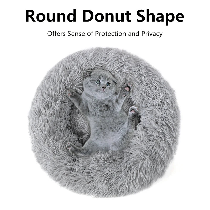 50–100cm Calming Donut Pet Bed – Soft Plush Round Bed for Dogs & Cats