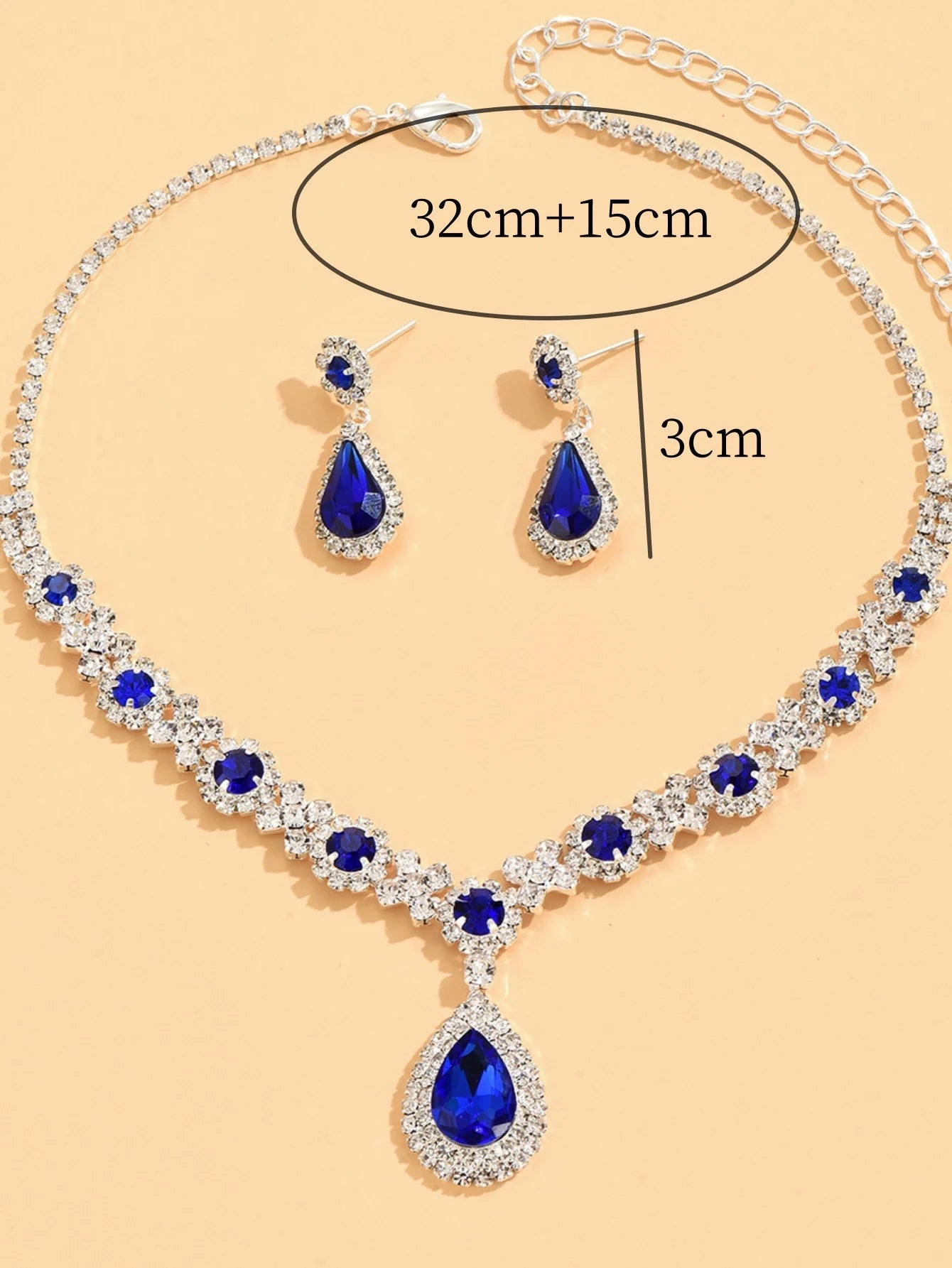 ✅ Elegant Crystal Jewelry Set – 3PCS Teardrop Necklace & Earrings