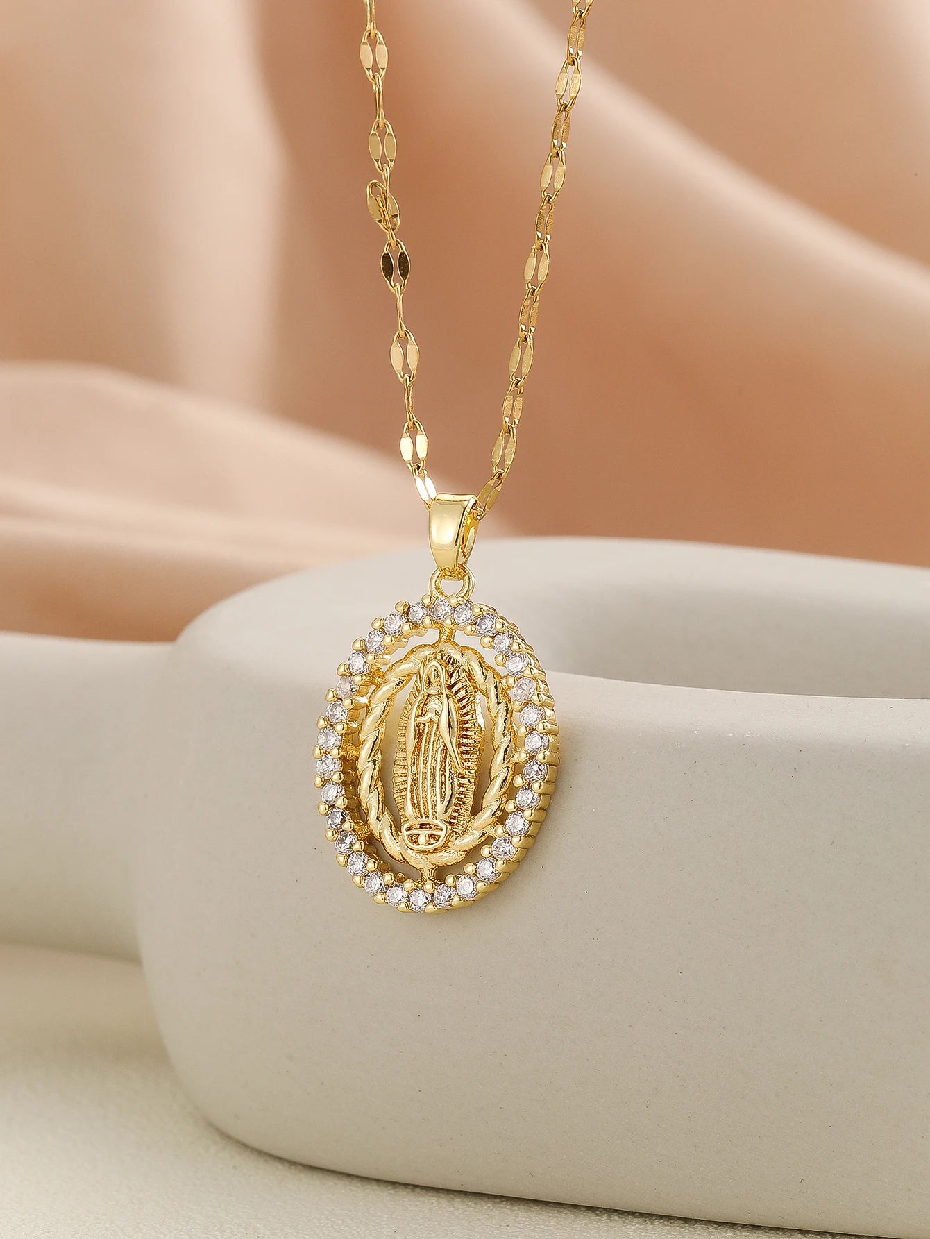 Santa Maria Micro-Inlaid Zircon Necklace – Colorful Religious Fashion Jewelry