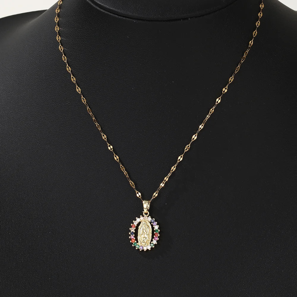 Celestial Grace – Virgin Mary Colorful Zircon Necklace