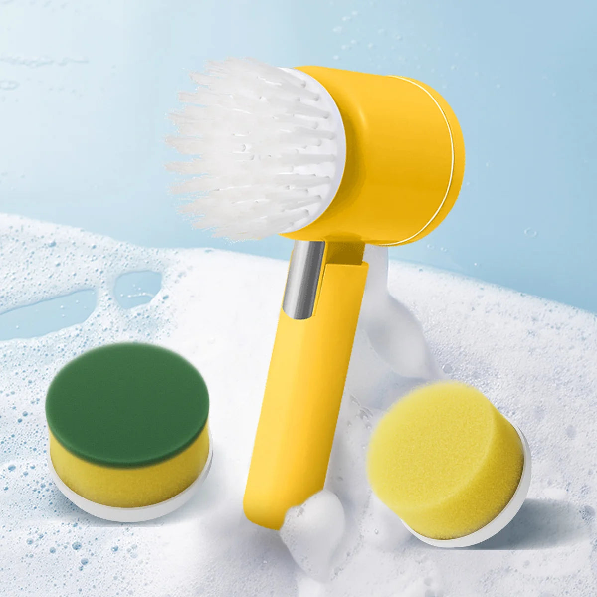 3-in-1 Electric Cleaning Brush – USB Rechargeable with Rotating Sponge, Nylon & Wire Brushes