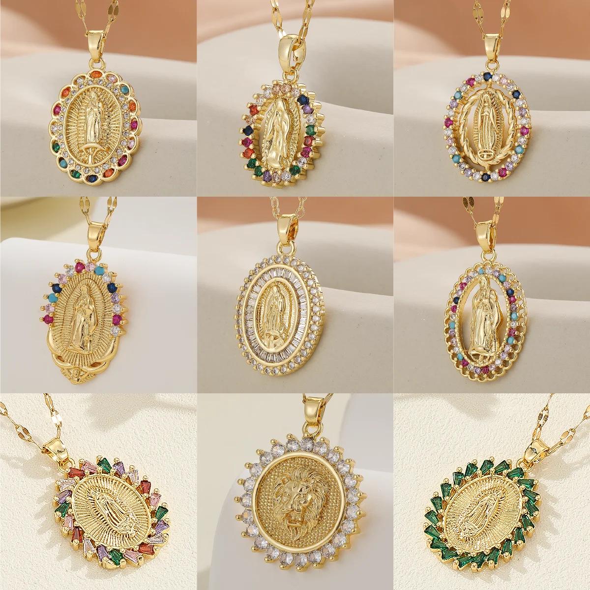 Santa Maria Micro-Inlaid Zircon Necklace – Colorful Religious Fashion Jewelry