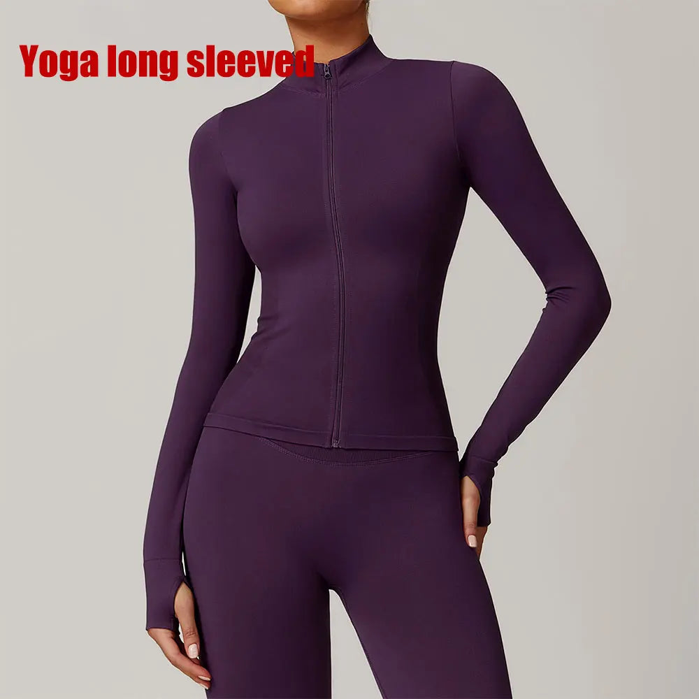 Seamless Zip-Up Sports Jacket – Women’s Long Sleeve Activewear for Yoga & Running