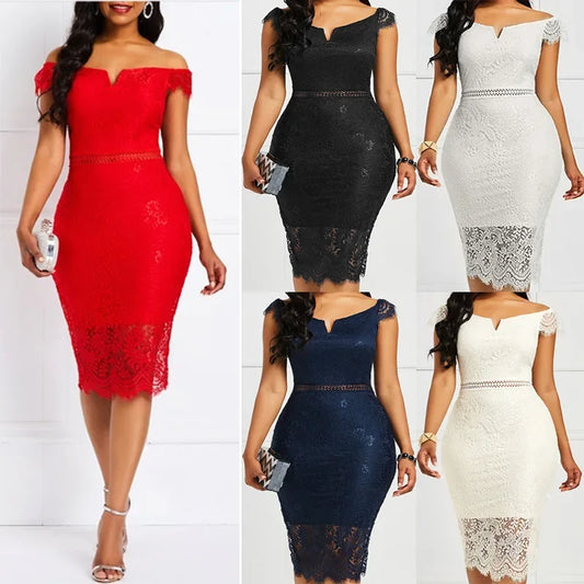 ÉclatCharm – Off-Shoulder Lace-Up Evening Dress with V-Neck Elegance