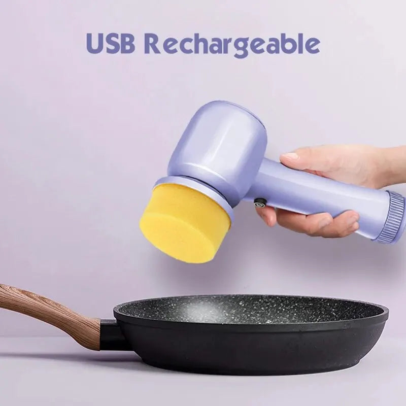 4-in-1 Electric Cleaning Brush – USB Rechargeable with Rotating Sponge, Wire Brush & Attachments
