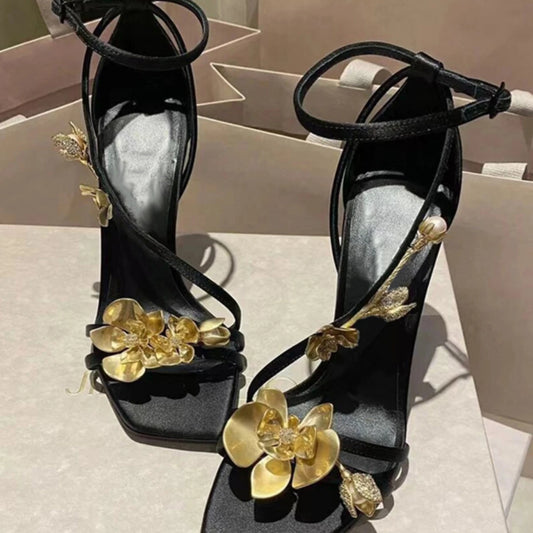 JinlanBloom 2025 – Floral Stiletto Square Toe Sandals