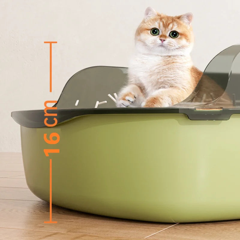 Semi-Enclosed High-Sided Cat Litter Box – Splashproof Kitty Toilet with Scoop