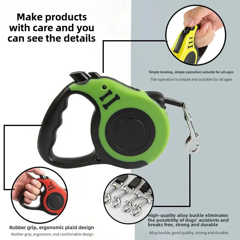 3M/5M Retractable Dog Leash – Durable Nylon Lead for Small to Large Dogs & Cats