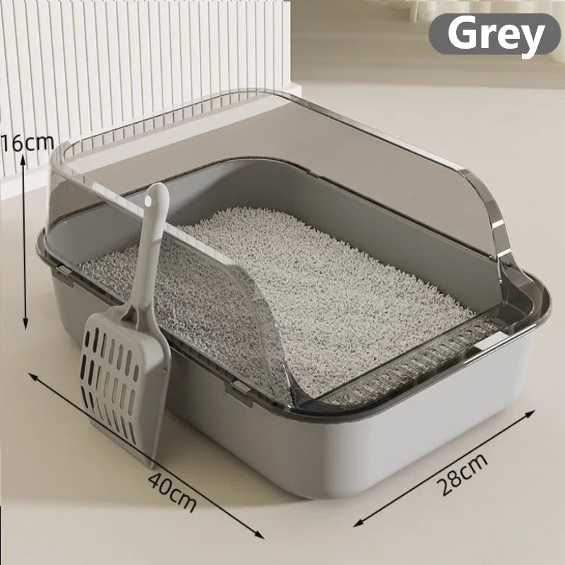 Semi-Enclosed High-Sided Cat Litter Box – Splashproof Kitty Toilet with Scoop