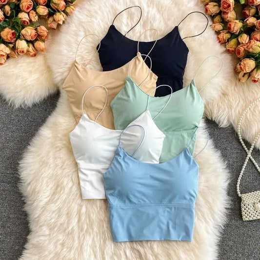 Ice Silk Seamless Padded Camisole – Wireless Bralette Tank Top for Women