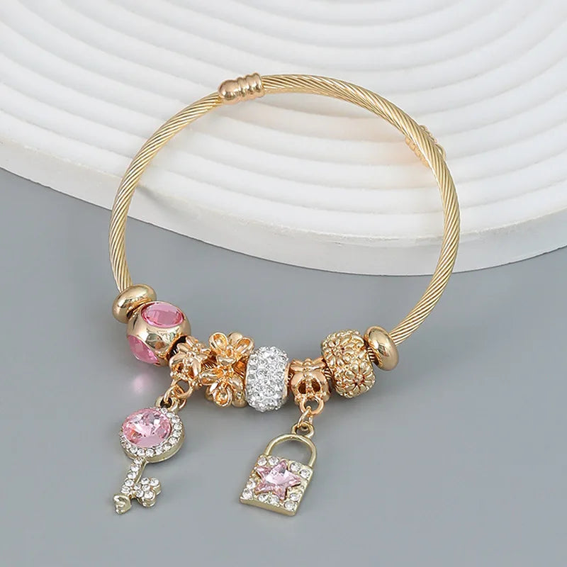 Fashion Stainless Steel Multi-Element Love Beaded Bracelet for Women