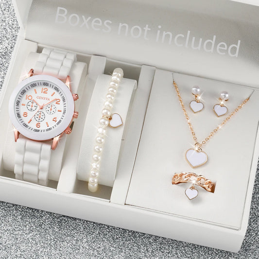 PearlTime – 3/6PCS Women's Silicone Watch & Jewelry Set