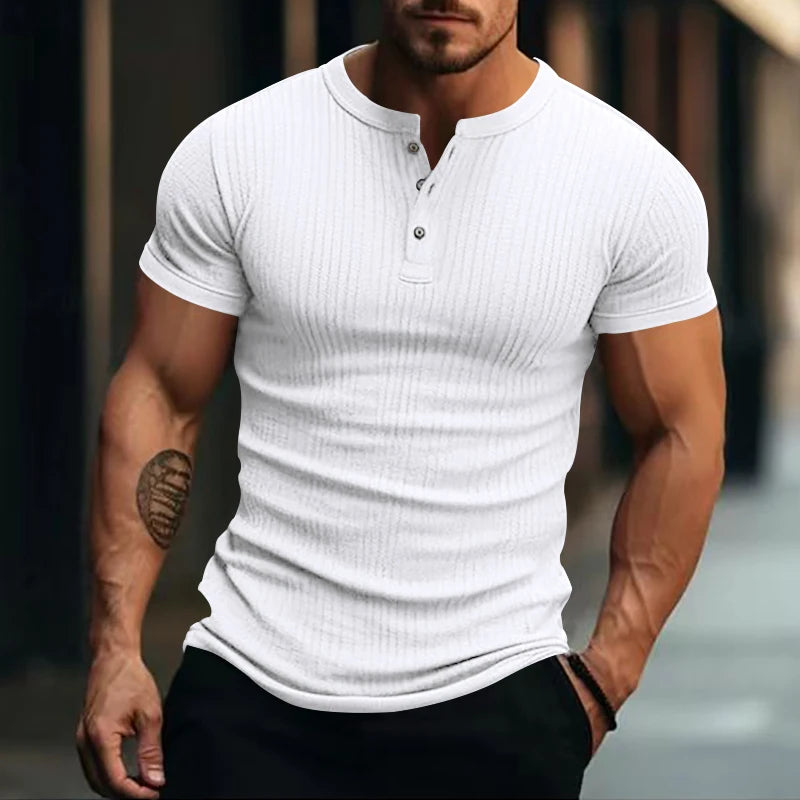 StripeEase – Knit Henley Tee for Men