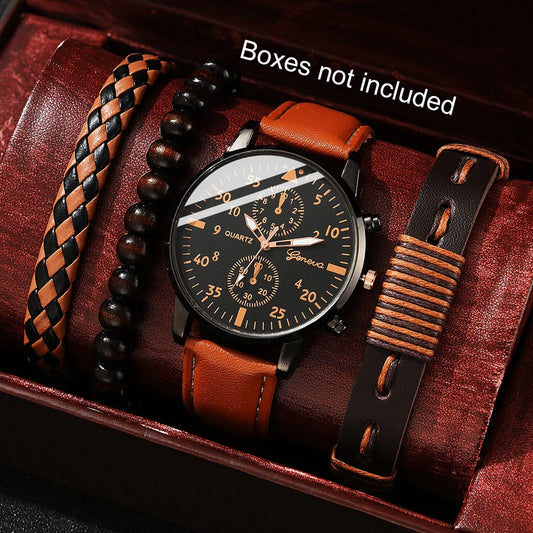 Hip Hop Men’s Luxury Watch & Bracelet Set – Sporty Street Style Wristwatch