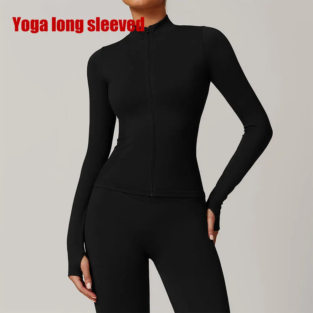 Seamless Zip-Up Sports Jacket – Women’s Long Sleeve Activewear for Yoga & Running